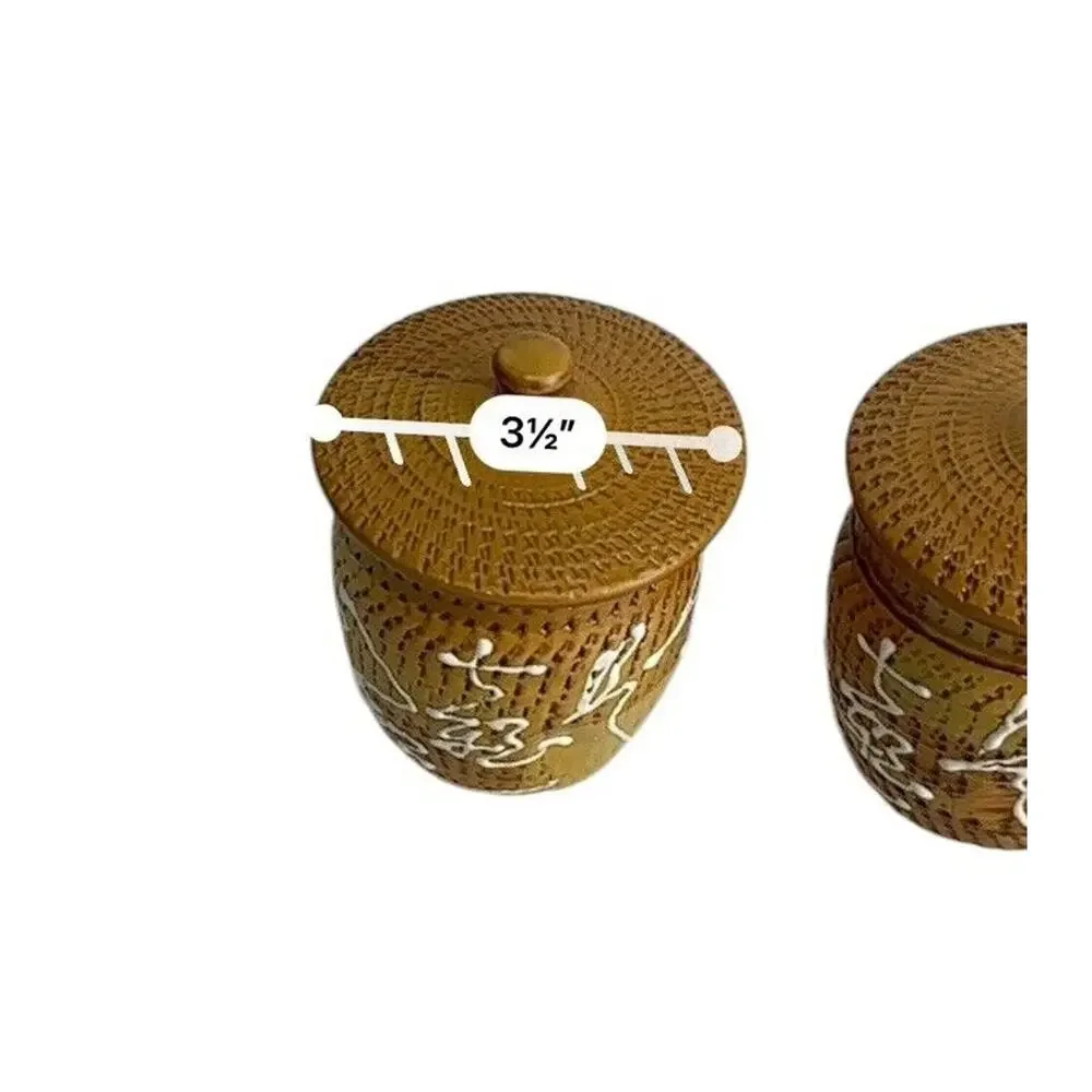 vintage Textured ceramic stoneware pottery Covered Jar set